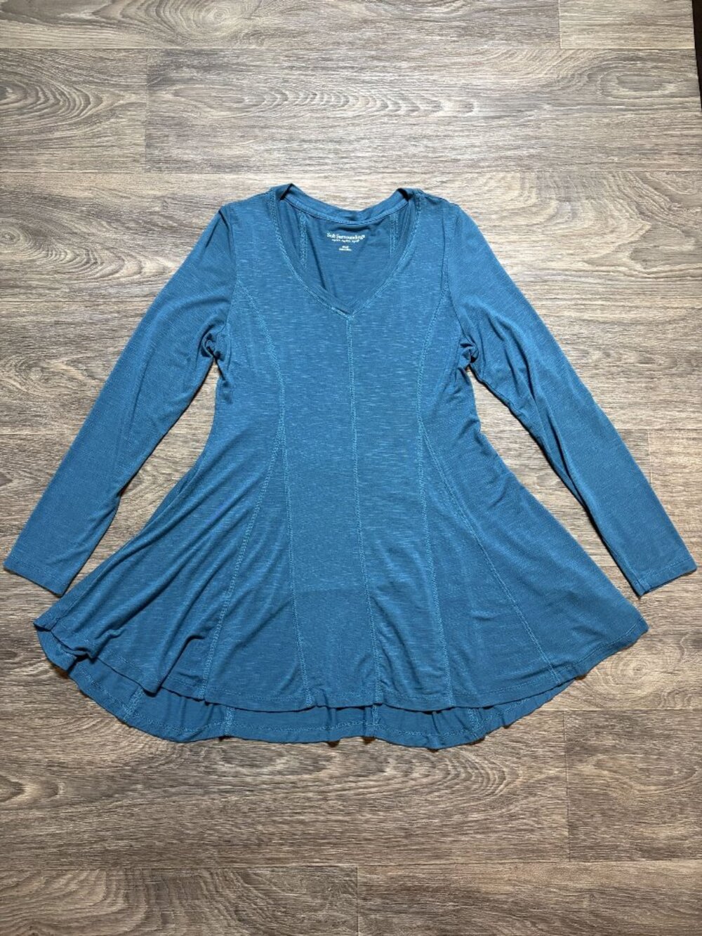 Soft Surroundings Perfect A-line Long Sleeve Top Flared Tunic Small Teal Flowy
